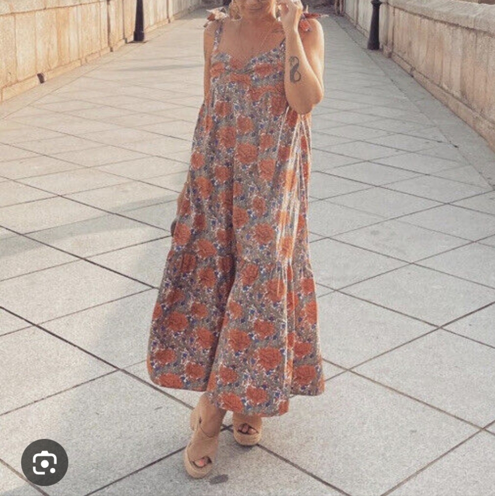 ZARA Floral Tie Strap Maxie Dress Boho - Picture 2 of 12